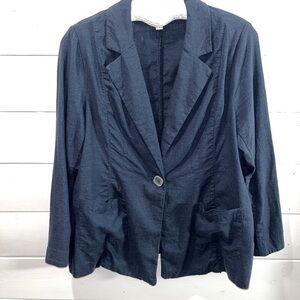 💙 ADDITION ELLE - Navy Linen-Blend Blazer - Size 10